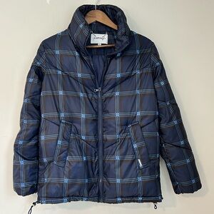 NWOT Kendall + Kylie Navy Blue Plaid Puffer Jacket | Size XS
